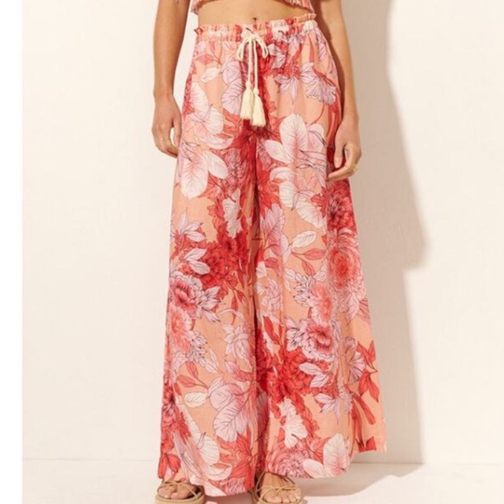 Anthropologie Kivari Freya Linen Palazzo Pants Floral Wide Leg Size 6